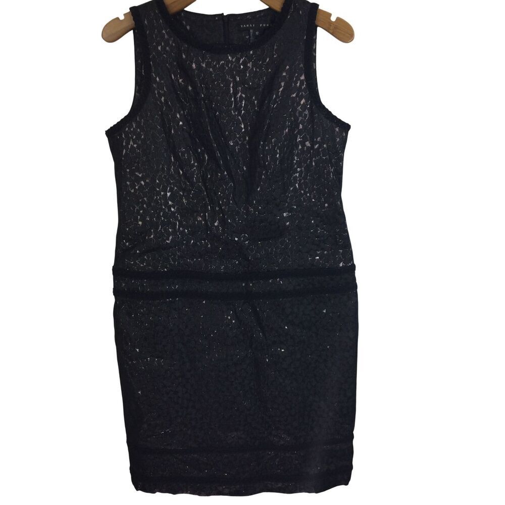 Yansi Fugel Womens Sleeveless Lace Black Mini Dress LBD Size 12